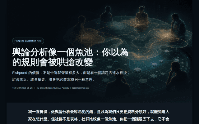 輿論分析像一個魚池：你以為的規則會被哄搶改變 2026-05-26