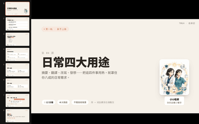 Claude 自學苑・第 4 課 日常四大用途