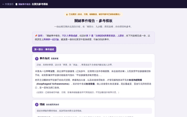 關鍵事件報告·去識別參考模板｜醫學倫理法律臨床案例討論