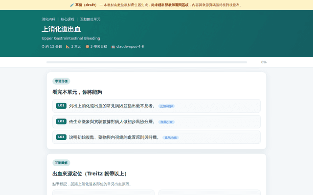 上消化道出血 · 互動數位單元（教材產生器示範）
